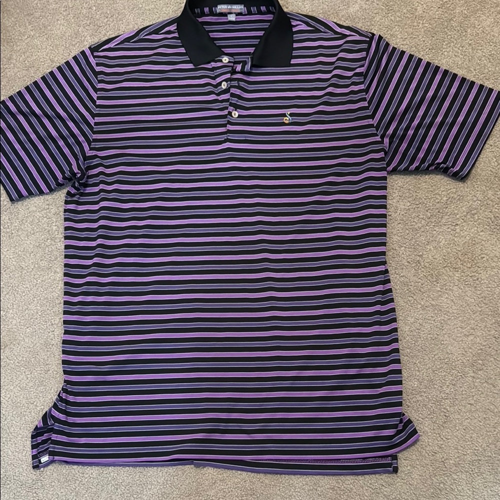 Peter Millar Black and Purple Striped Polo Shirt